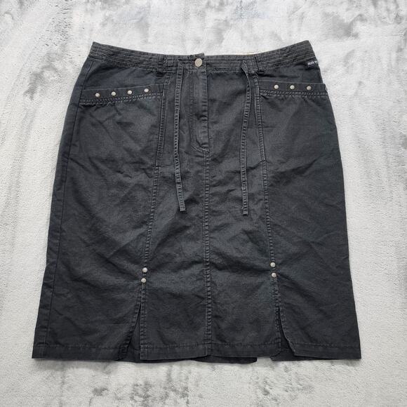 Vintage Blue Willi's Skirt Womens 44 (12) Black Pencil Leg Slits Drawstring - Picture 1 of 10